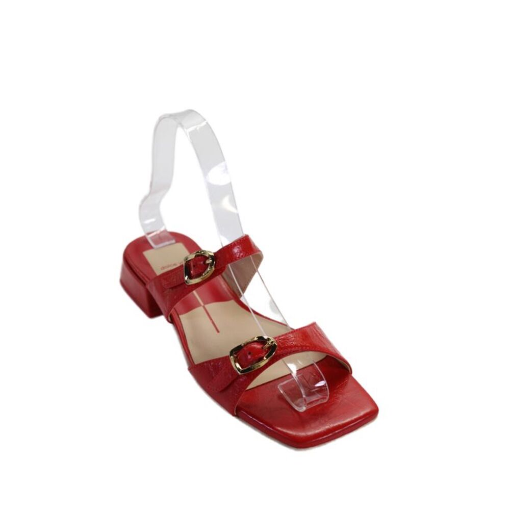 Dolce Vita Womens Soft Crinkle Box Leather Block Heels Sandals Shoes Red Sz 6